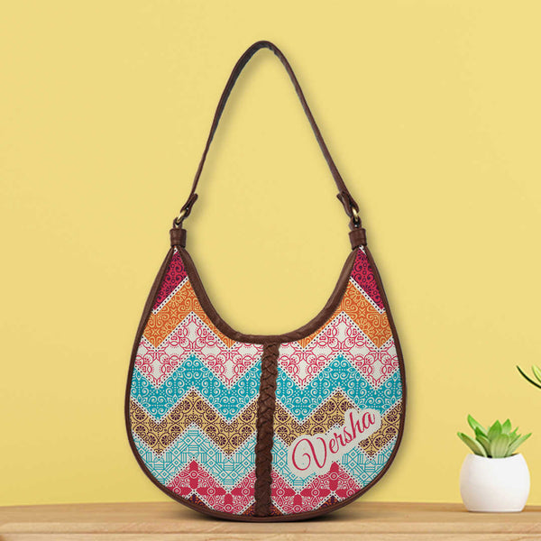 Multicoloured Geometric Half Moon Hobo Bag - Uncommongifts.in